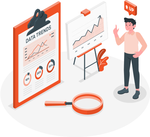 Analyst reviewing data trends with reports, enabling businesses to make smarter, data-driven decisions.